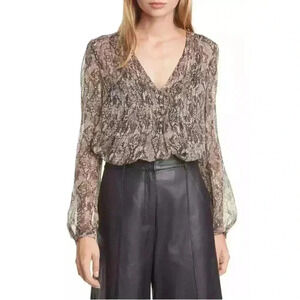 Veronica Beard Lowell Silk Snake Print Pintuck Blouse Women's Size 4
